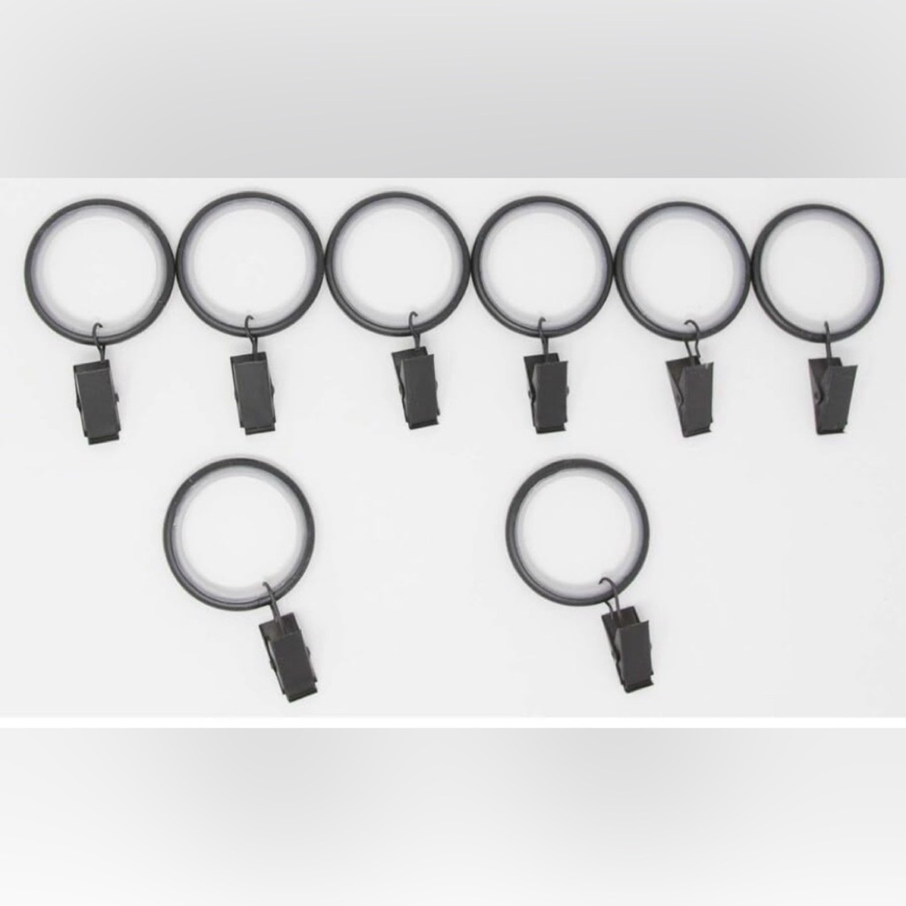 8 Curtain Drapery Rings with Clips, 1.5-inch Inner Diameter Quiet Smooth Black